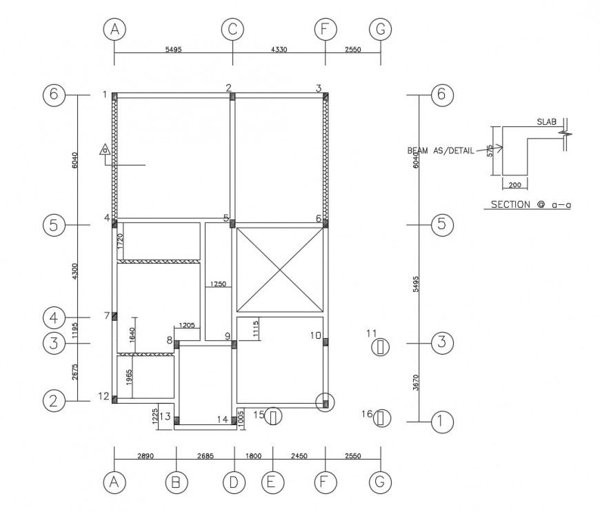 Floor framing plan structure details of residential villa dwg file
