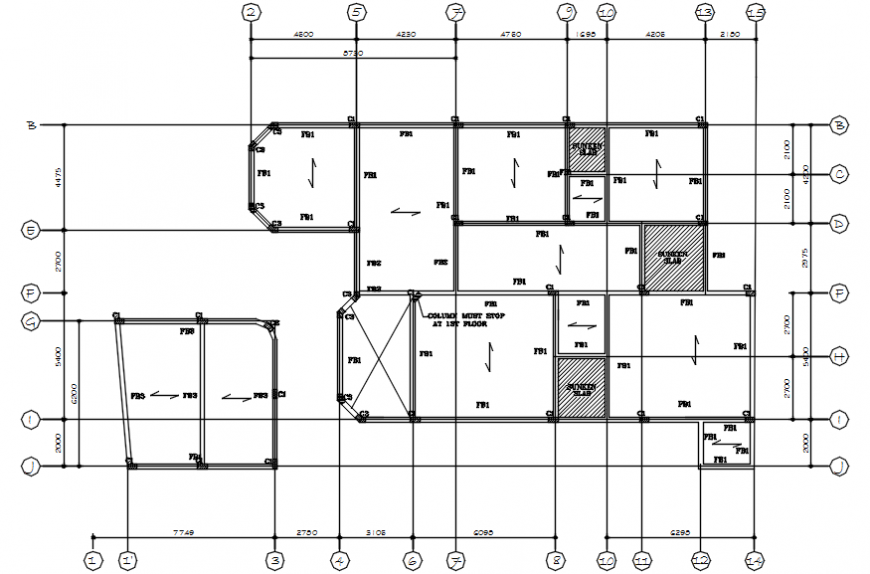 Floor framing plan structure drawing details for villa building dwg file