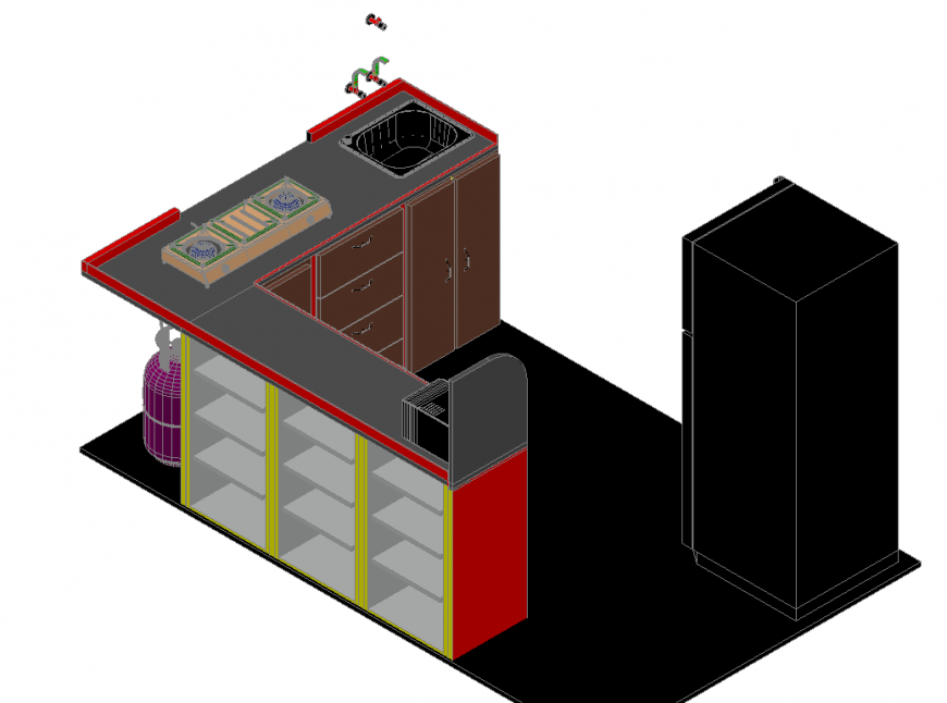 Floor kitchen 3 D plan autocad file