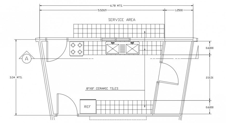Floor layout CAD drawings details of kitchen area dwg file