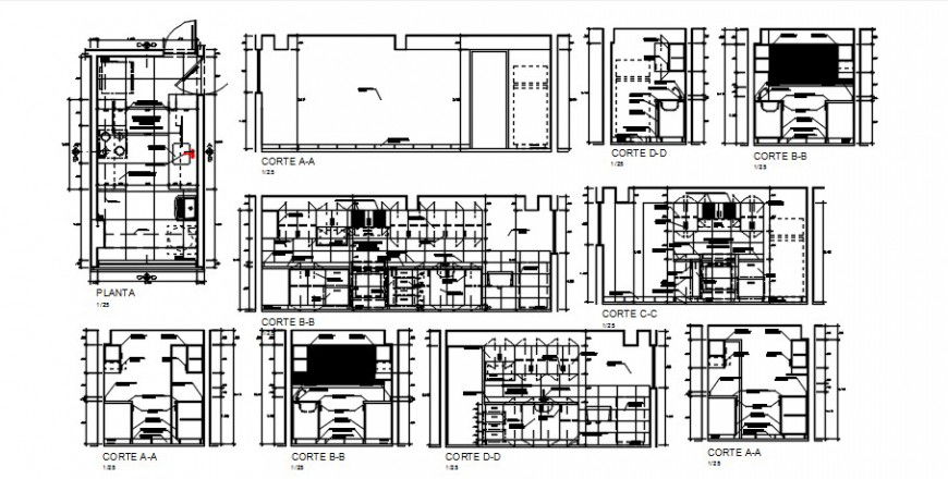 Floor layout plan detailing of kitchen area 2d view dwg file