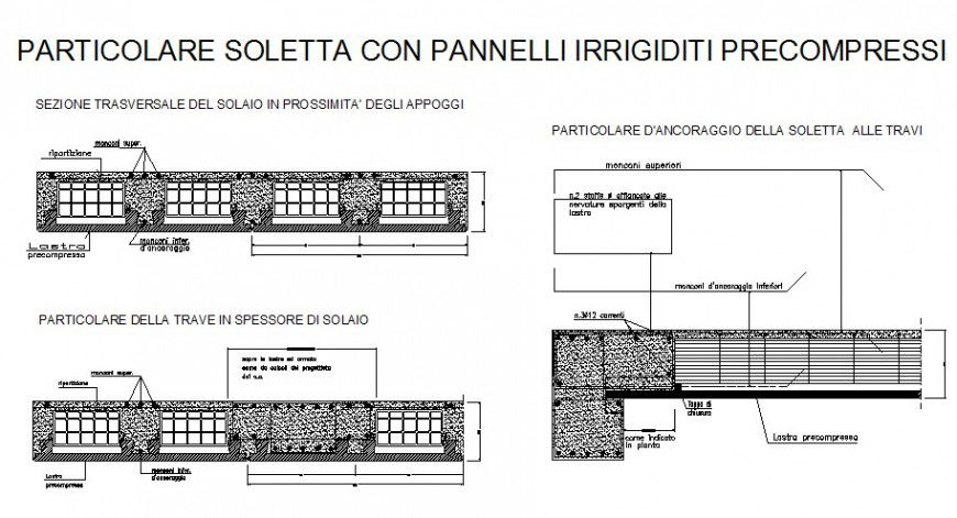 Floor panels pre-stressed of building constructive structure drawing details dwg file
