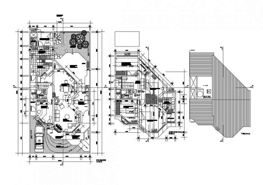 Floor plan and cover plan details of small family house dwg file