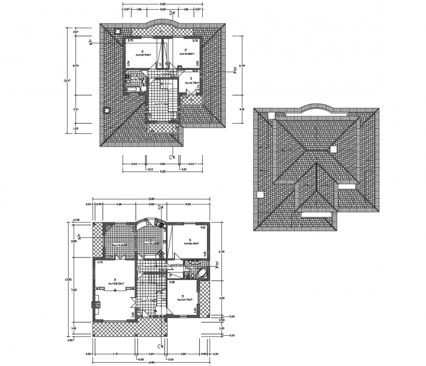 Floor plan and cover plan drawing details of two story house dwg file