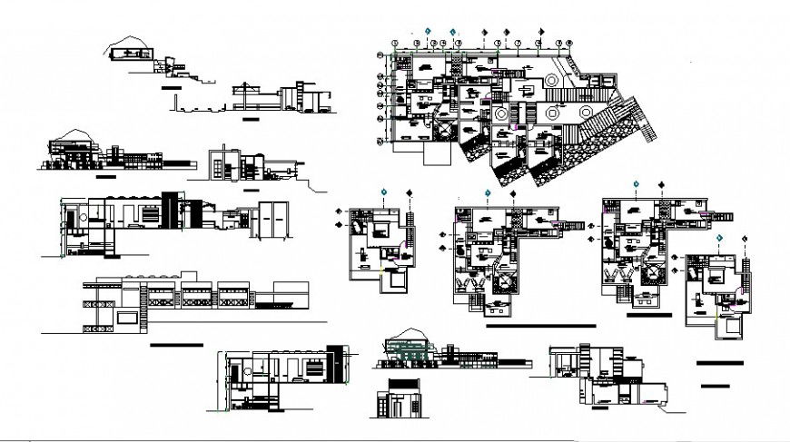 Floor plan and elevation of beach hotel in auto cad