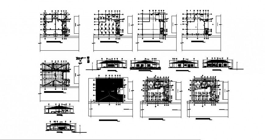 Floor plan and elevation of cafe house in auto cad