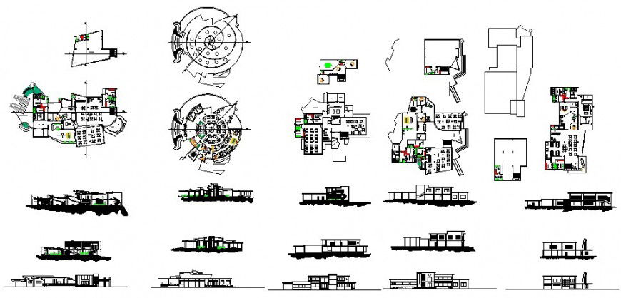 Floor plan and elevation of food court in auto cad file