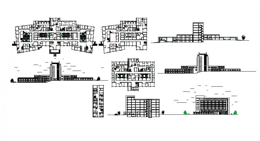 Floor plan and elevation of general hospital in auto cad software
