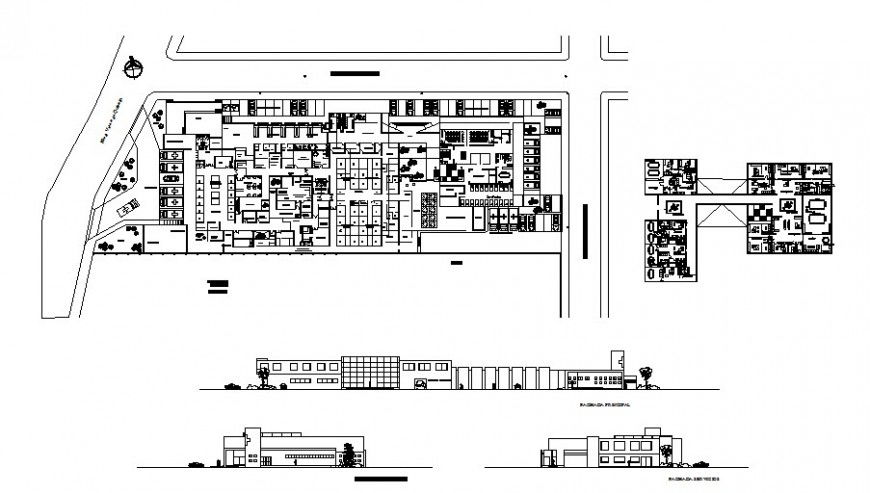 Floor plan and elevation of hospital building autocad file