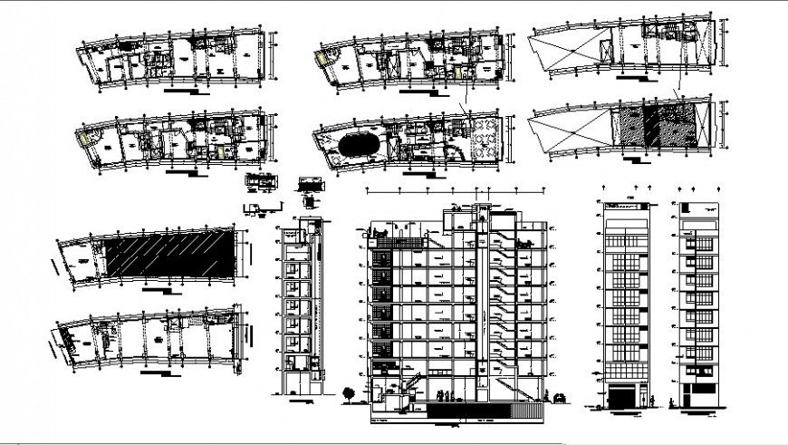 Floor plan and elevation of hotel design in auto cad