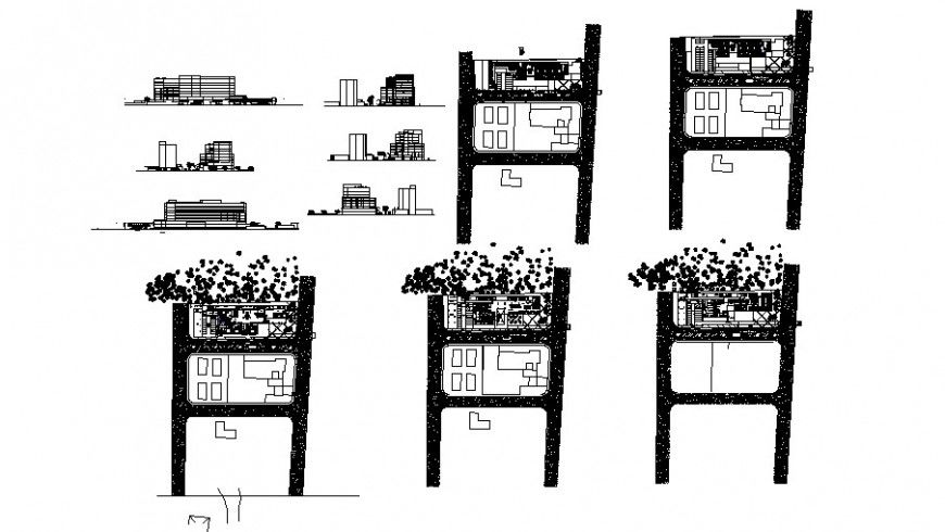 Floor plan and elevation of hotel in auto cad