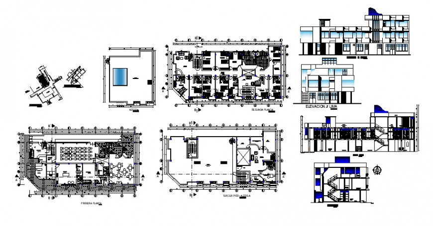 Floor plan and elevation of hotel in auto cad file
