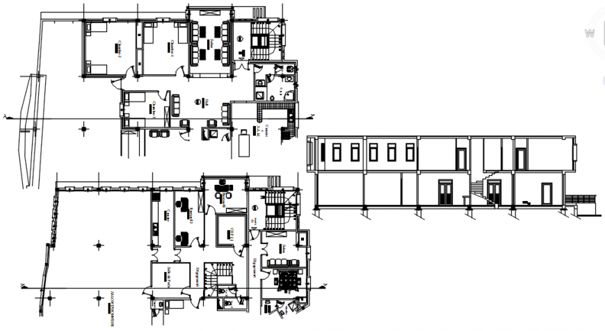 Floor plan and elevation of restaurant in auto cad software