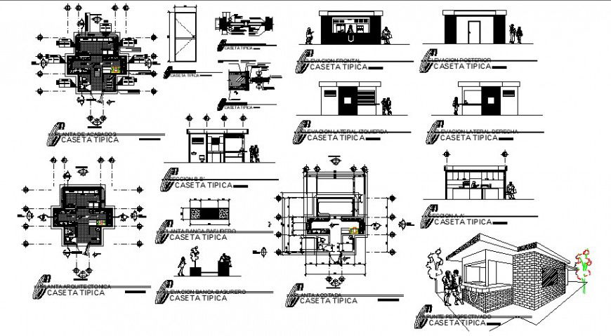 Floor plan and elevation of university in auto cad software
