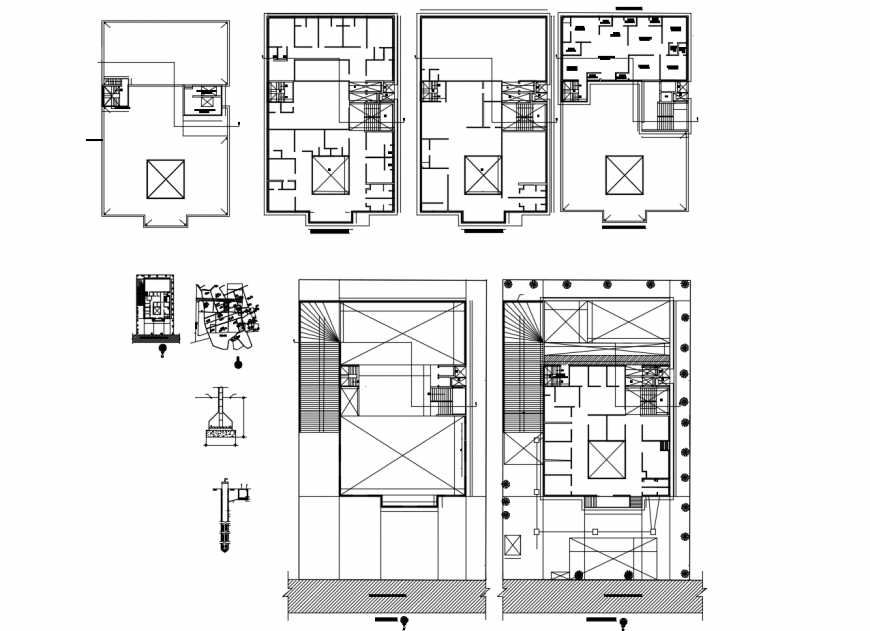 Floor plan and framing plan drawing details of apartment building floors dwg file