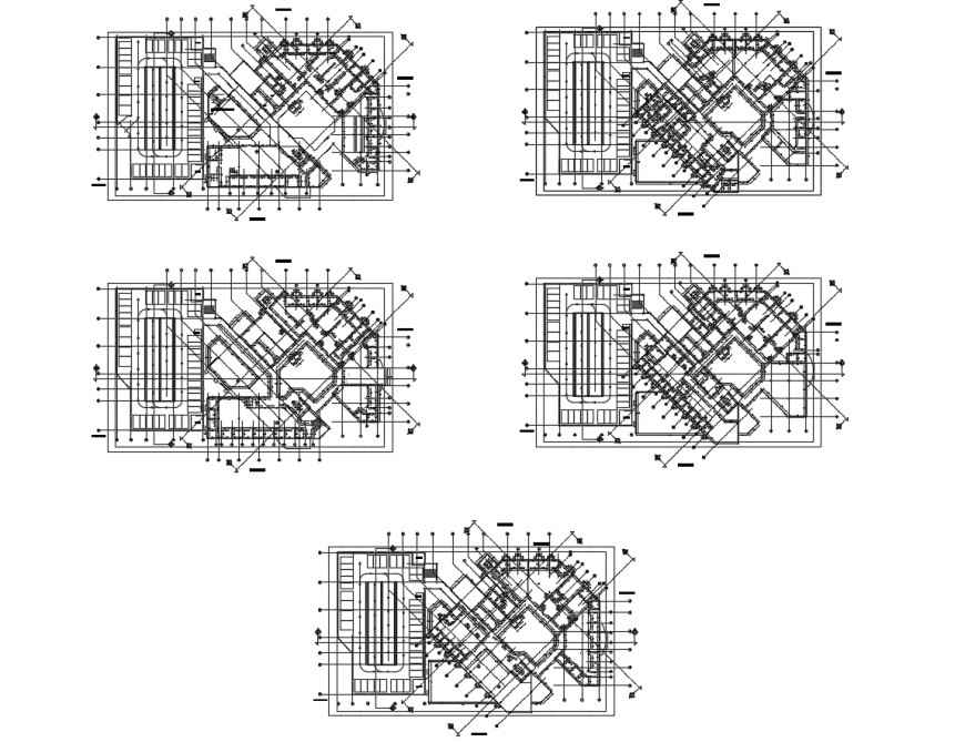 Floor plan and framing plan structure details of apartment building dwg file