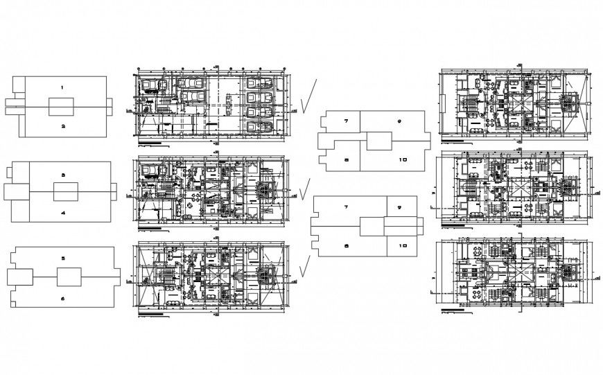 Floor plan details of multi-story residential apartment building dwg file