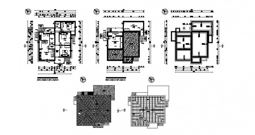 Floor plan distribution, cover plan and roof cover details of small house dwg file