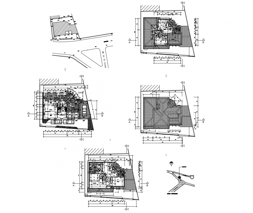 Floor plan distribution, cover plan and site plan drawing details of residential house dwg file
