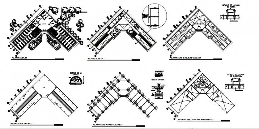 Floor plan distribution, cover plan and structure details of hospital dwg file