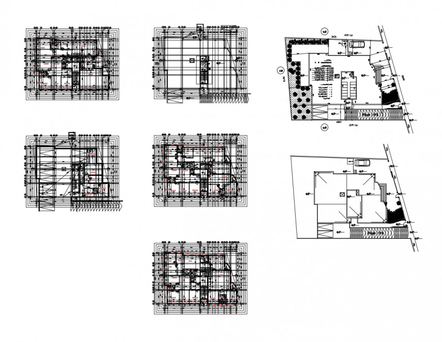 Floor plan distribution and auto-cad drawing details of residential building dwg file