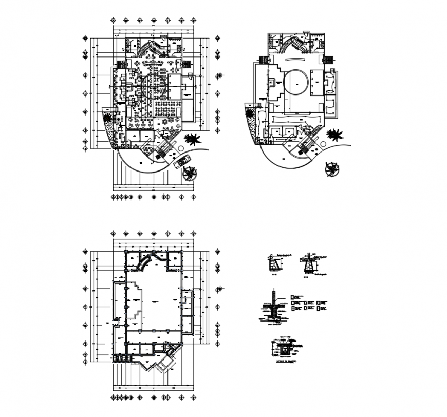 Floor plan distribution and auto-cad drawing details of restaurant with bar dwg file