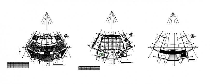 Floor plan distribution and cover plan details of multiplex theater auto-cad dwg file