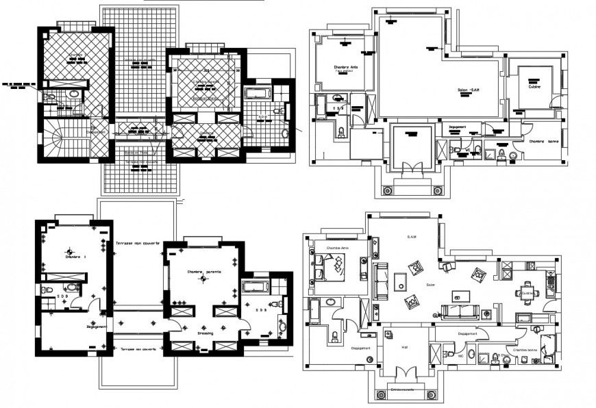 Floor plan distribution and structure drawing details of modern house dwg file