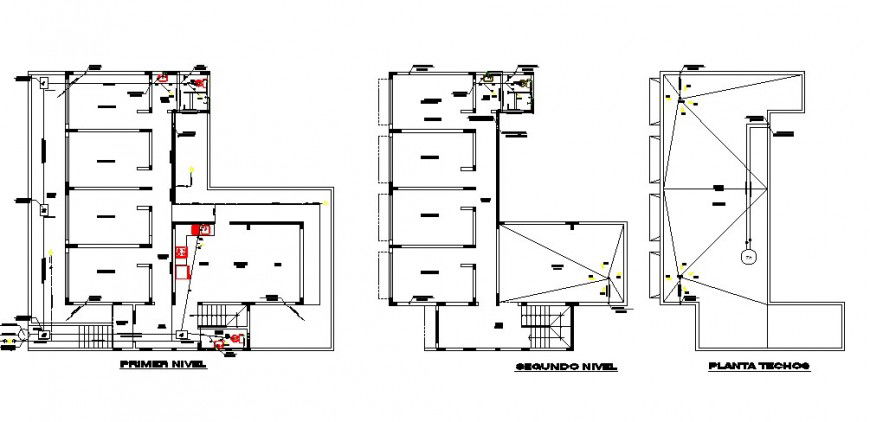 Floor plan distribution details for residential house for medical staff dwg file