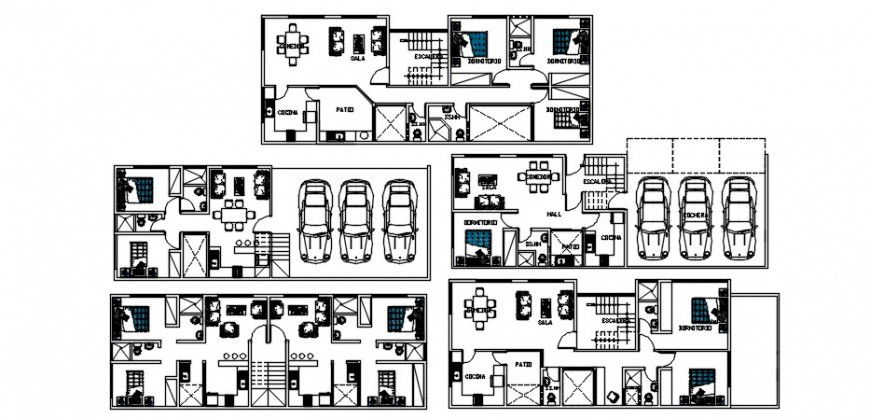 Floor plan distribution details of apartment building blocks dwg file