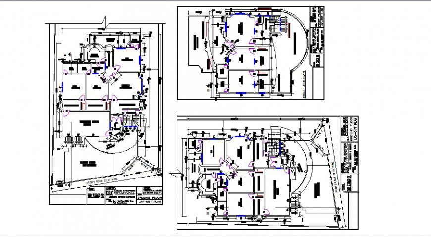 Floor plan distribution details of residential bungalow dwg file