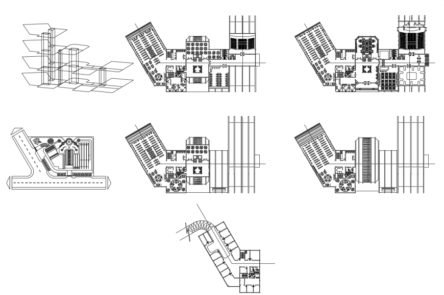 Floor plan distribution drawing details of college with library dwg file