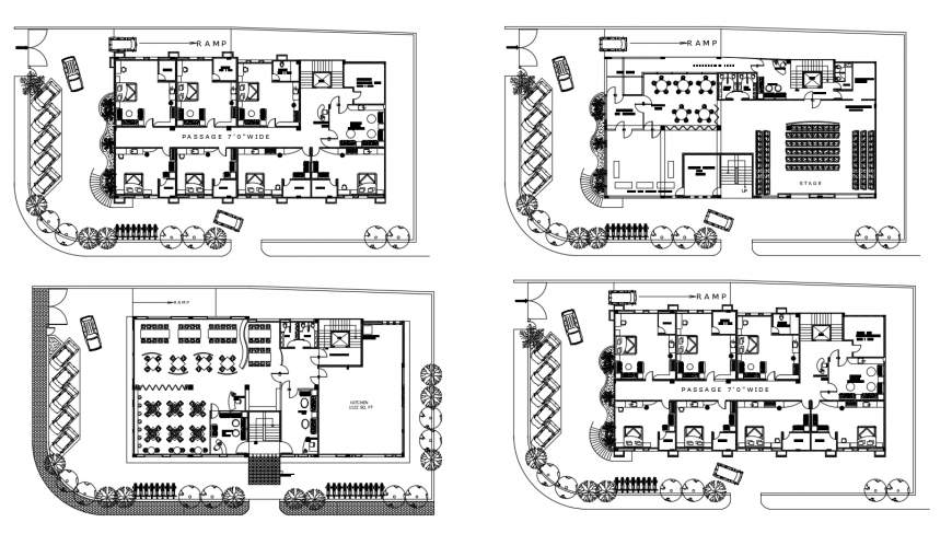 Floor plan distribution drawing details of multi-family hotel dwg file