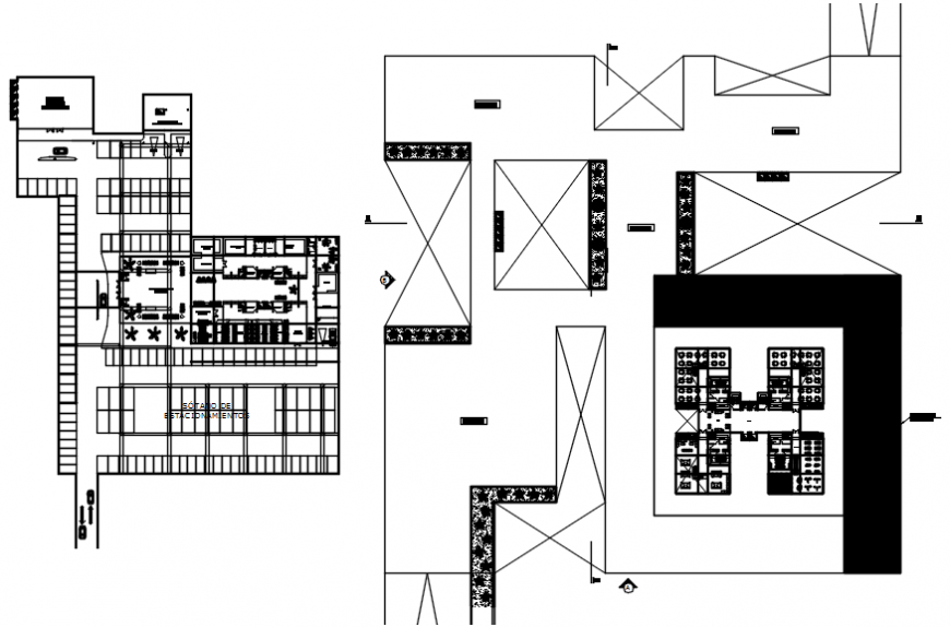 Floor plan distribution of hotel with convention center dwg file