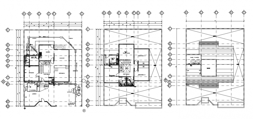 Floor plan distribution of three story residential house dwg file