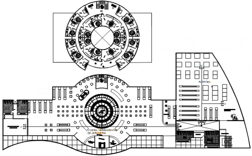 Floor plan drawing derails of hotel with shopping center dwg file