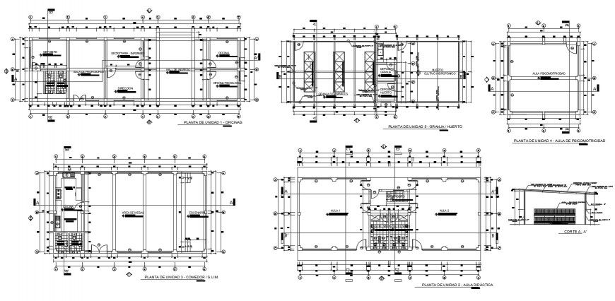 Floor plan drawing details of initial education center dwg file