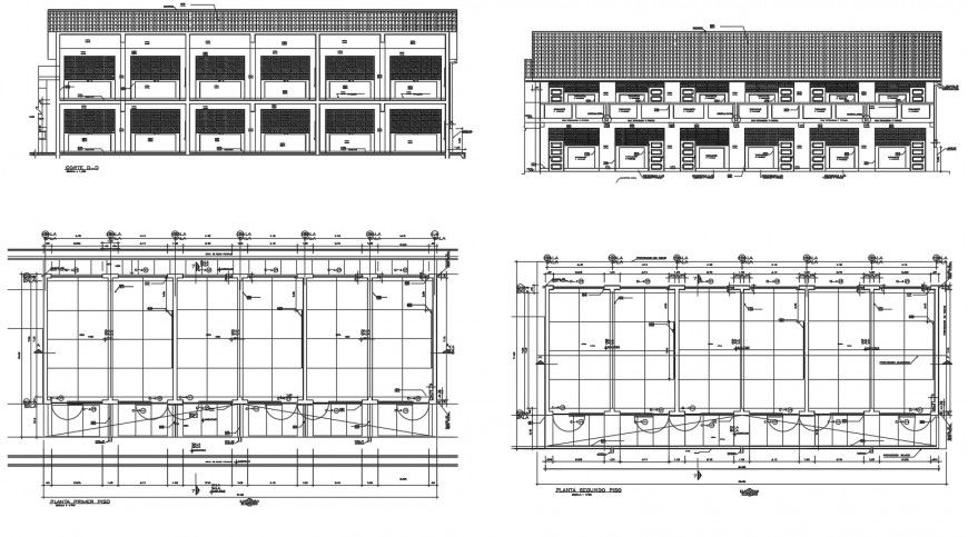 Floor plan elevation and section of collage in auto cad file
