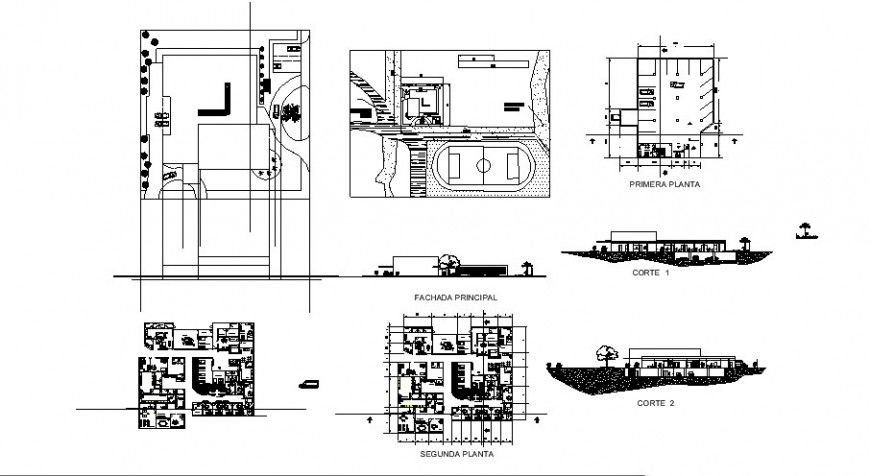 Floor plan elevation and sectional view of clinic in auto cad file