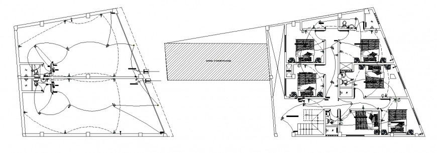 Floor plan layout and sanitary installation of trade residential house dwg file