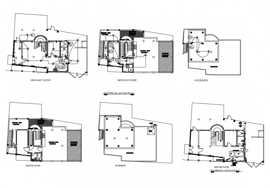Floor plan layout details with roof deck, electrical and plumbing layout plan details of house dwg file