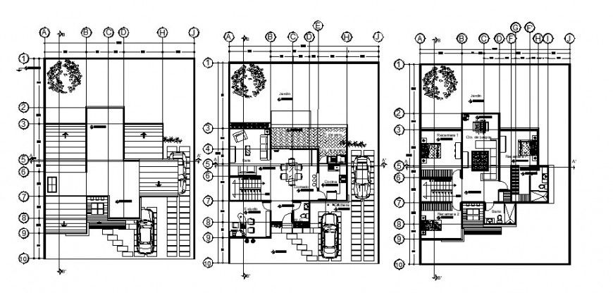 Floor plan layout plan drawing details of three level house dwg file