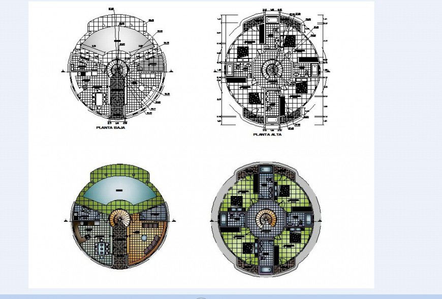 Floor plan of circular shape house in auto cad file