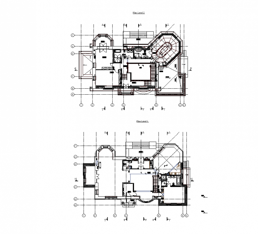 Floor plan of historical house design of architecture dwg file