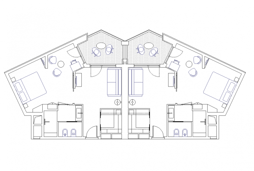 Floor plan of hotel with architecture drawing dwg file