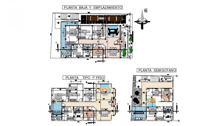 Floor plan of house design with architecture detail dwg file