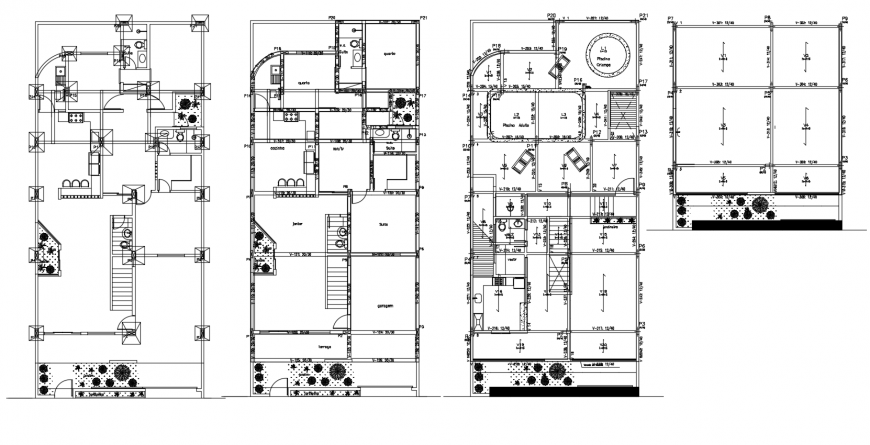 Floor plan of house design with view with architecture design dwg file