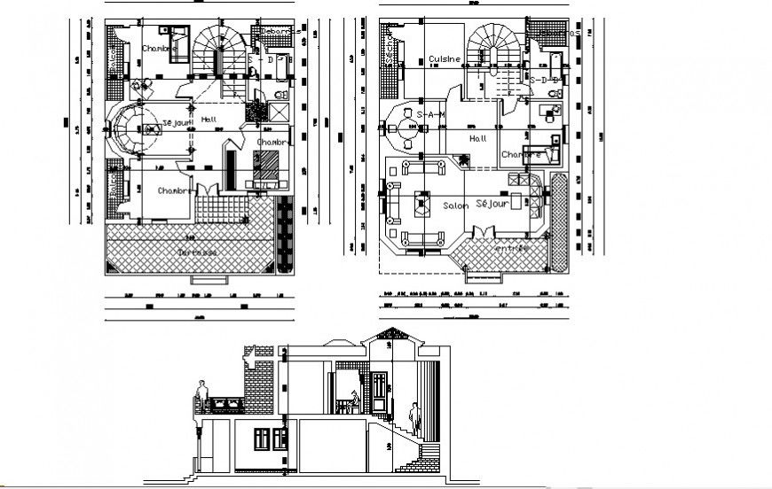 Floor plan of house with section CAD drawings details dwg file