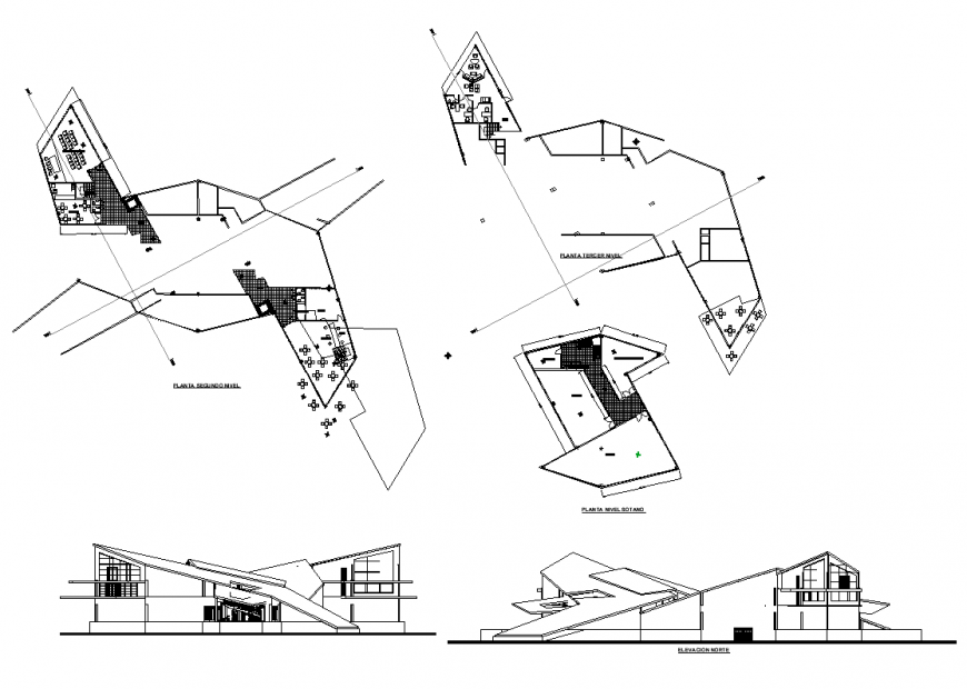 Floor plan of museum art plan with elevation dwg file