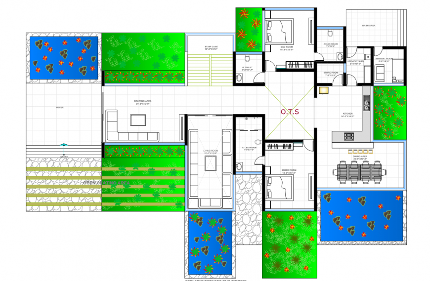Floor plan of residential housing structure 2d view layout dwg file